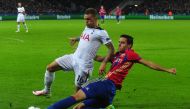 Georgi Milanov (R) of PFC CSKA Moscow in action against Kieran Trippier (L) of Tottenham Hotspurs during the UEFA Europa League group E soccer match between PFC CSKA Moscow and Tottenham Hotspurs at the CSKA Arena stadium in Moscow, Russia on September 27
