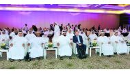Minister of Development Planning and Statistics H E Dr Saleh Mohamed Salem Al Nabit (third left) and other officials, during the Arab Forum on Building Capacity for a Data Revolution, at St Regis Hotel yesterday. Pic: Kammutty VP / The Peninsula