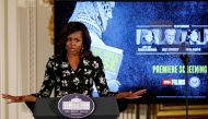 First Lady Michelle Obama speaks before a viewing of a new documentary called 