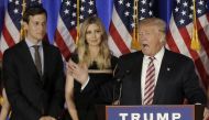 Republican U.S. presidential candidate Donald Trump speaks as his son-in-law Jared Kushner (L), daughter Ivanka listen at a campaign event at the Trump National Golf Club Westchester in Briarcliff Manor, New York, U.S., June 7, 2016. REUTERS/Mike Segar/Fi