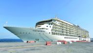 The World, largest privately owned residential yacht, at Doha Port.