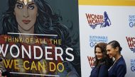 Actors Gal Gadot and Lynda Carter pose for photos during an event to name Wonder Woman UN Honorary Ambassador for the Empowerment of Women and Girls at the United Nations Headquarters in the Manhattan borough of New York, New York, U.S. REUTERS/Carlo Alle