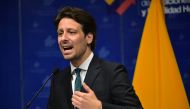 Ecuador's Foreign Minister Guillaume Long offers a press conference in Quito on October 24, 2016 regarding the peace negotiations between the Colombian government and the ELN rebel group that are scheduled to begin on October 27 in the Ecuadorean capital.