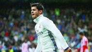 Real Madrid’s Alvaro Morata celebrates his goal against Athletic Bilbao during their match in La Liga at Santiago Bernabeu, in Madrid, Spain on Sunday. 