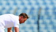 England’s Stuart Broad (left) consoles Bangladesh’s not-out batsman Sabbir Rahman after England took the final wicket to win the first Test match on the final day’s play at Zahur Ahmed Chowdhury Cricket Stadium in Chittagong, yesterday.