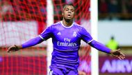 Real Madrid’s forward Mariano Diaz celebrates after scoring a goal against Cultural Leonesa during the Spanish Copa del Rey (King’s Cup) round of 32 first match at the Reino de Leon Stadium in Leon, Spain on Wednesday.