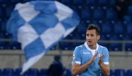 (FILES) This file photo taken on November 3, 2014 shows Lazio's forward from Germany Miroslav Klose celebrating after scoring during the Italian Serie A football match Lazio vs Cagliari at the Olympic Stadium in Rome. Germany's Miroslav Klose, the top sco