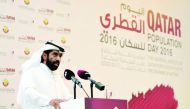 H E Dr Saleh Mohamed Salem Al Nabit, Minister of Development Planning and Statistics, at the opening session of Qatar Population Day in Four Seasons Hotel yesterday. Pic: Abdul Basit/ The Peninsula
