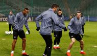  Real Madrid's players Danilo, Cristiano Ronaldo and Gareth Bale attend a training session before their match with Legia Warszawa tomorrow. (REUTERS/Kacper Pempel)