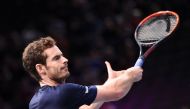 Britain's Andy Murray warms up before his semi-final tennis match at the ATP World Tour Masters 1000 indoor tournament in Paris on November 5, 2016. / AFP / MIGUEL MEDINA
