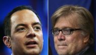 This combination of pictures created on November 11, 2016 shows Republican National Convention Chairman Reince Priebus (L) and Donald Trump's campaign Chief Executive Officer Stephen K. Bannon. AFP / STF