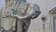 A picture shows the Elephant statue of Bernini with a tusk detached after an overnight incident, on 15 November, 2016 at Piazza della Minerva in Rome. Police are examining CC-TV footage in a bid to identify vandals who damaged one of the city's most famou