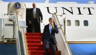 US Secretary of State John Kerry departs his plane as he arrives in Abu Dhabi, United Arab Emirates, November 15, 2016. Reuters/Mark Ralston/Pool