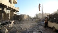 ALEPPO, SYRIA - NOVEMBER 23: Debris of the collapsed buildings are seen after the war crafts belonging to the Syrian and Russian armies carried out airstrikes on the residential areas in Kafr Naya town of Aleppo, Syria on November 23, 2016. ( Beha el-Hale