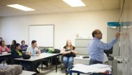 Syrian refugee Fahed Fattouh takes French classes at Laurier Competency Development Center in Laval, Canada ©Catherine LEGAULT (AFP).
