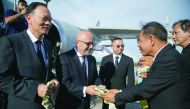 Marwan Koleilat, Qatar Airways Senior Vice-President of Asia Pacific, receiving a welcome garland from Nob Kongpun, Vice-Governor of Krabi. 