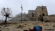 The remains of a shell are pictured outside Aleppo's historic citadel, during a media tour, Syria December 13, 2016. REUTERS/Omar Sanadiki 
