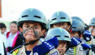 Children dressed as special operations troops at Darb El Saai yesterday.