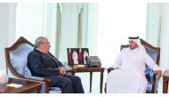 Prime Minister and Minister of Interior H E Sheikh Abdullah bin Nasser bin Khalifa Al Thani with Ambassador of the Republic of Cuba, Emilio Caballero Rodriguez, in Doha yesterday. They discussed bilateral cooperation and means to enhance them in all field