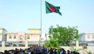 Bangladesh Ambassador Ashud Ahmed hoisting the national flag to celebrate the Victory Day at the embassy premises, yesterday.