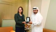 Katara General Manager Dr Khalid bin Ibrahim Al Sulaiti presents a memento to Netherlands Ambassador Bahia Tahzib-Lie at Katara yesterday.

