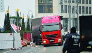 A lorry that crashed into a crowded Christmas market in Berlin, Germany, on Monday night. 