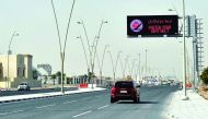 A newly installed digital signboard in Thumama area, on Najma Street between D Ring Road and E Ring Road, to raise public awareness about traffic safety.  Pic: Abdul Basit / The Peninsula