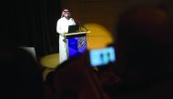 Mansoor bin Ebrahim Al Mahmoud, QM Chief Executive Officer and Special Adviser to the Chairperson, speaks at the second Teachers’ Council forum yesterday at MIA auditorium.