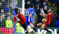 Pedro scores Chelsea's third goal during their English Premier League match against AFC Bournemouth at Stamford Bridge in Fulham, London yesterday.
