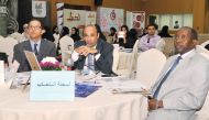 Members of the jury listening to one of the graduation projects presented by students yesterday at Ibn Khaldoon Hall in Qatar University.
