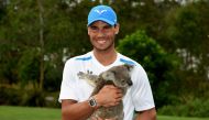 Rafael Nadal of Spain poses with a koala as he arrives to take part in the Brisbane International tennis tournament in Brisbane on January 2, 2017. AFP / SAEED KHAN 
