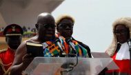 Nana Akufo-Addo takes the oath of office as Ghana’s new President during the swearing-in ceremony officiated by country’s Chief Justice Georgina Theodora Wood at Independence Square in the capital Accra on January 7, 2017. Mahamudu Bawumia was sworn in Gh