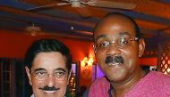 H E Dr Hamad bin Abdulaziz Al Kawari with Prime Minister of Antigua and Barbuda Gaston Browne in St. John's yesterday. 
