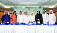 Officials of Umm Al Afai show pose after a press conference held at the Ezdan Towers.  Pic: Salim Matramkot / The Peninsula