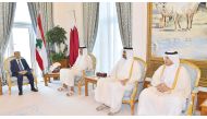 Emir H H Sheikh Tamim bin Hamad Al Thani, Deputy Emir H H Sheikh Abdullah bin Hamad Al Thani, and Prime Minister and Interior Minister H E Sheikh Abdullah bin Nasser bin Khalifa Al Thani with Lebanese President General Michel Aoun at the Emiri Diwan yeste