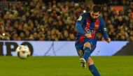 Barcelona's Argentinian forward Lionel Messi scores a goal during the Spanish Copa del Rey (King's Cup) round of 16 second leg football match FC Barcelona vs Athletic Club de Bilbao at the Camp Nou stadium in Barcelona on January 11, 2017. / AFP / LLUIS G