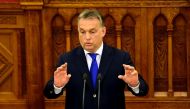 Hungarian PM Viktor Orban holds a speech at the Parliament in Budapest on April 25 2016 (AFP / ATTILA KISBENEDEK) 