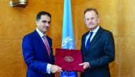 Director-General of the United Nations Office at Geneva Michael Moller receiving the credentials of Ambassador Ali Khalfan Al Mansouri as Qatar's Permanent Representative to the United Nations Office in Geneva and other International Organizations in Swit
