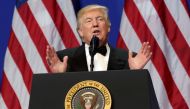 U.S. President Donald Trump speaks at the Armed Services Ball in Washington, U.S., January 20, 2017. REUTERS/Yuri Gripas
