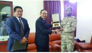 Indonesian Ambassador to Qatar, Marshal (Retd) Muhammad Basri Sidehabi, with the Leader of Strategic Studies Centre (SSC), Qatar Armed Force, Brigadier General Dr Hamad Mohammed Al Marri.