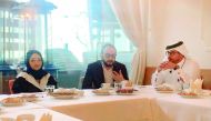 FROM LEFT: Mashal Shahbik, QTA's Festivals and Tourism Events Director; The Social Studio’s Managing Director, Hamzeh Zahr and Qatari comedian Hamad AlAmari at a press briefing at Lagoona Mall, yesterday.