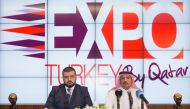Representatives from Qatar and Turkey give information about the exhibition.