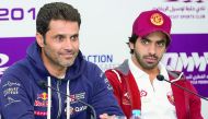Nasser Saleh Al Attiyah ( left) and Khaled Al Suwaidi, both of Qatar, during the Qatar Rally pre-event press conference on Thursday. Al Attiyah overcame stiff resistance from Al Suwaidi to take the lead at the end of day one of the two-day event. 