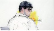 In this courtroom sketch, Enrique Marquez Jr. appears in federal court in Riverside on Dec. 21.