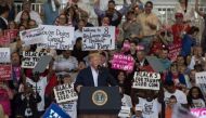 US President Donald Trump addresses a rally at the Orlando Melbourne International Airport on February 18, 2017 in Melbourne, Florida. PHOTO: AFP.