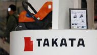 The logo of Takata Corp is seen on its display at a showroom for vehicles in Tokyo, Japan, February 9, 2017. Picture taken February 9, 2017. REUTERS/Toru Hanai.