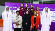 Qatar's table tennis team players and officials pose for a group photo after the conclusion of table tennis events at the ongoing GCC Women's Games in Doha. The hosts made a clean sweep in the discipline winning all the doubles, singles and team events.  