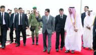 President Gurbanguly Berdimuhamedov of Turkmenistan left Doha yesterday morning after a two-day official visit to Qatar. Turkmenistan's President and his delegation were seen off at Hamad International Airport by Minister of State for Defence Affairs H E 