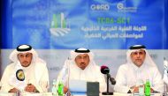 Dr Yousef Mohamed Al Horr (right), Chairman, Gulf Organistion for Research and Development, with Eng Abdullah Al Rubai (left), Director of Municipalities and Housing in GCC; and Eng Mohammed Abdullah Al Dablan, Representative, GSO, at the meeting, held at