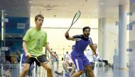 Qatar's Syed Azlan Amjad (right) in action during the second Aspire Academy Professional Squash Association (PSA) Satellite Tournament at the Academy’s squash courts on Thursday. 